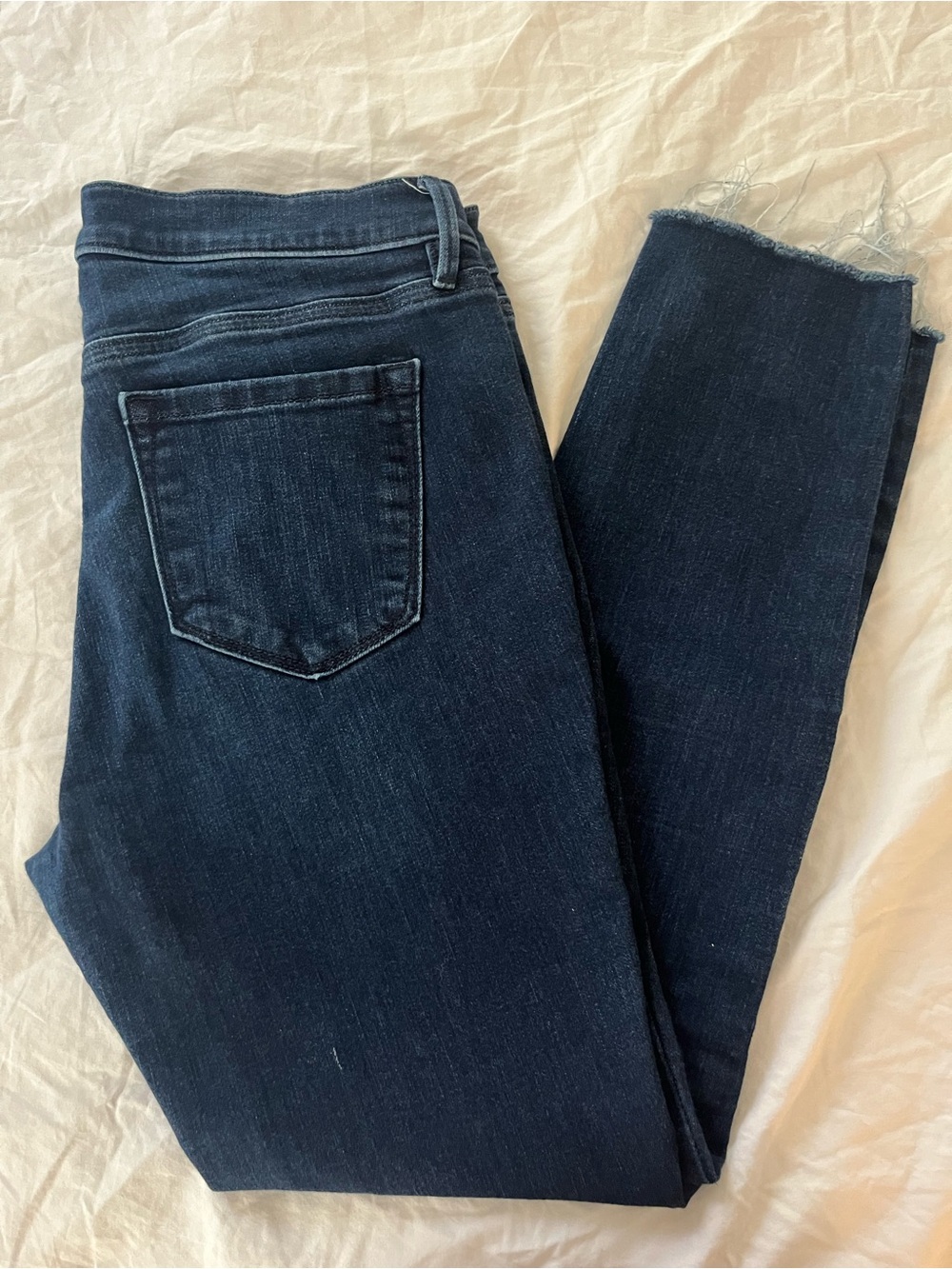 LOFT Dark Wash Skinny Jeans with Raw Hem